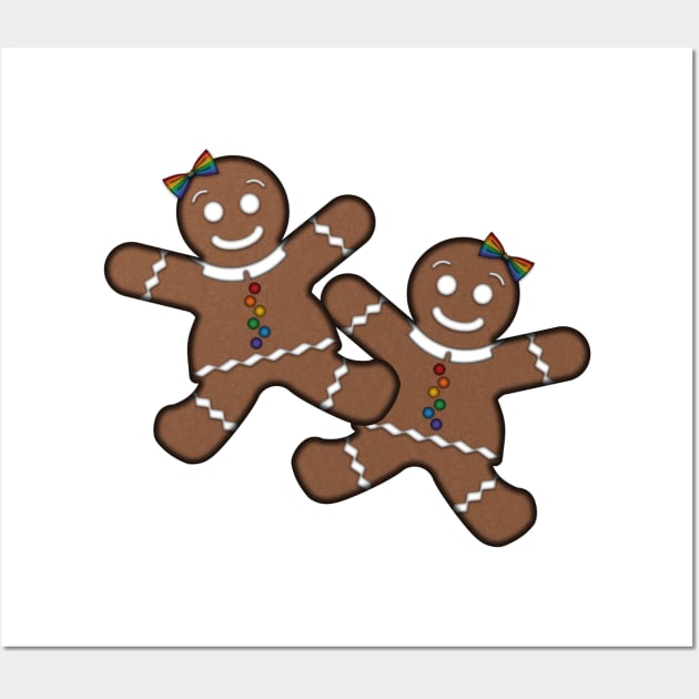 Lesbian Pride Christmas Gingerbread Women Couple with Rainbow Buttons Wall Art by LiveLoudGraphics